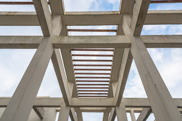 Urban modern high-rise building roof cement column beam and steel pipe staggered structure