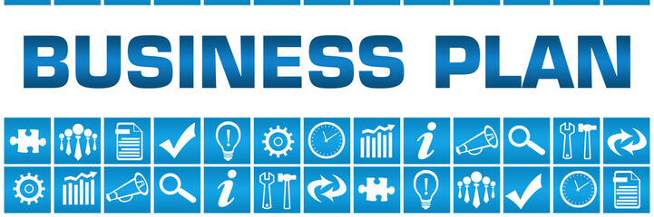 Business Plan Blue Box Grid Business Symbols 