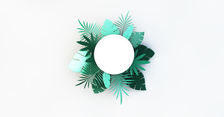 Paper circle with tropical palm leaves