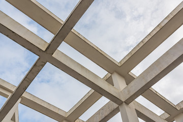 City modern high-rise building roof cement column and beam staggered structure