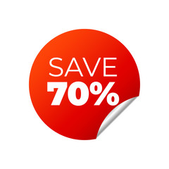 Red Vector Banner Sticker on white background, save 70 percent