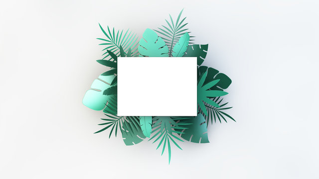 Paper rectangle with tropical palm leaves