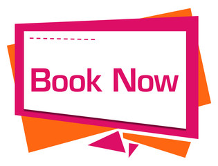 Book Now Pink Orange Squares Triangles Text 