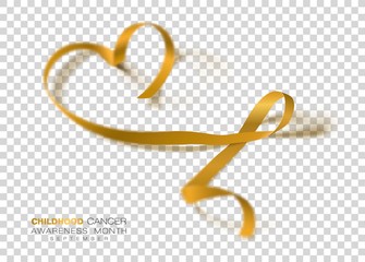 Childhood Cancer Awareness Month. Gold Color Ribbon Isolated On Transparent Background. Vector Design Template For Poster.