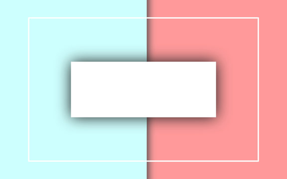Cute pastel blue and pink background. Square in the middle of white.
