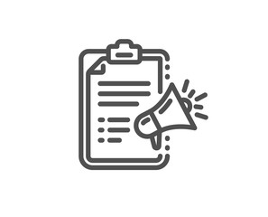 Fototapeta premium Megaphone checklist line icon. Advertisement device symbol. Brand ambassador sign. Quality design element. Linear style megaphone checklist icon. Editable stroke. Vector