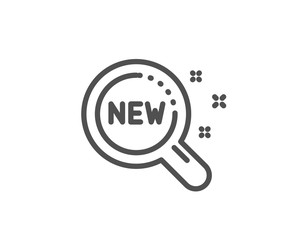 New products line icon. Search sign. Magnifier glass symbol. Quality design element. Linear style new products icon. Editable stroke. Vector