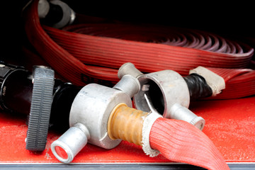 Rolled fire reel on fire truck and ready for firefighter