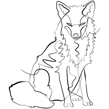 recommend clip art: Fox one line drawing. Line Art Smart Animal Vector Illustration