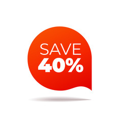 Red Vector Banner speech bubble on white background, save 40 percent