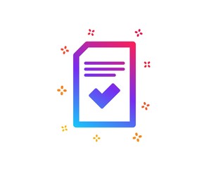 Checked Document icon. Information File with Check sign. Correct Paper page concept symbol. Dynamic shapes. Gradient design checked file icon. Classic style. Vector