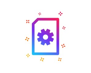Document Management icon. Information File with Cogwheel sign. Paper page concept symbol. Dynamic shapes. Gradient design file Management icon. Classic style. Vector