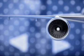 model of the turbofan engine on the airplane wing