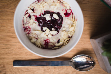 dessert with cream and berries