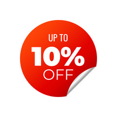 Red Vector Banner Sticker on white background, up to 10 percent off