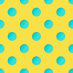 Seamless Pattern with Turquoise Paper Cut Circles on Yellow Backdrop.