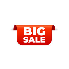 Red Vector Banner Ribbon on white background, top bookmark, big sale