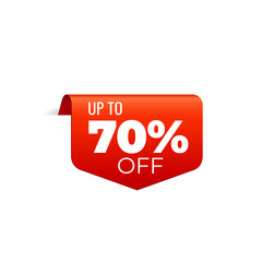 Red Vector Banner Ribbon on white background, top bookmark, up to 70 percent off