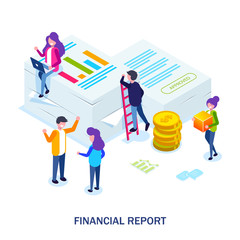 Financial report concept. People do paperwork concept design. Can use for web banner, infographics, hero images. Flat isometric vector illustration.