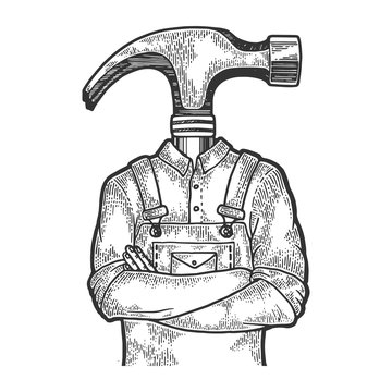 Hammer head construction worker carpenter sketch engraving vector illustration. Scratch board style imitation. Black and white hand drawn image.