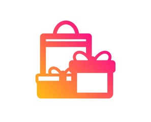 Gift boxes with bag icon. Present or Sale sign. Birthday Shopping symbol. Package in Gift Wrap. Classic flat style. Gradient shopping icon. Vector