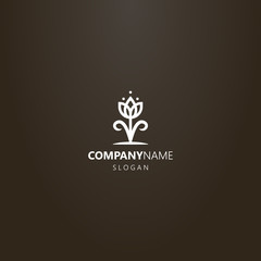 Fototapeta premium white logo on a black background. vector line art logo of a tulip flower growing from the ground