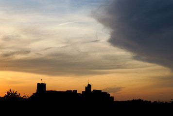 sunset in Vilnius with stormy sky
