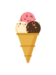 Ice cream dessert for summer freshness vector, gelato cone with crumbles, frozen creme vanilla flavour isolated icon in flat style, summertime ice food