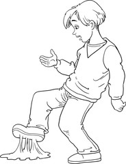 cartoon boy that has just stepped on sticky bubblegum