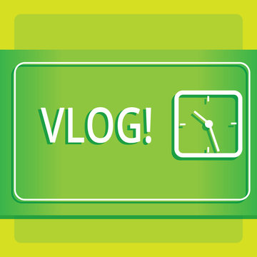 Text sign showing Vlog. Business photo showcasing Entertaining multimedia self broadcasting news reporting stories Modern Design of Transparent Square Analog Clock on Two Tone Pastel Backdrop