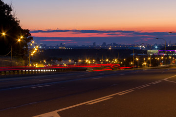 Fototapeta na wymiar the movement at night on the highway in St. Petersburg