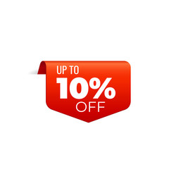 Red Vector Banner Ribbon on white background, top bookmark, up to 10 percent off