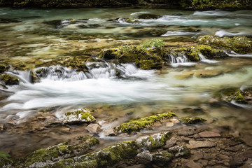 hiking in scenic valley of vintgar gorge in slovenia