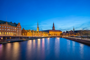 Fototapeta na wymiar Night view on Christiansborg Palace in Copenhagen, Denmark