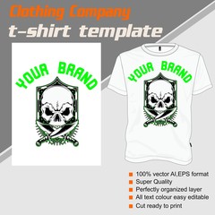 T-shirt template, fully editable with skull vector