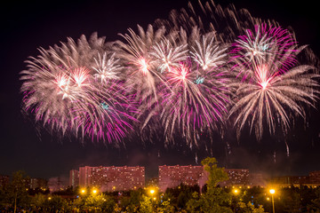 Red Fireworks light up the sky