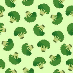 Broccoli vegetables seamless pattern on green background, green broccoli ingredients food, vector illustration