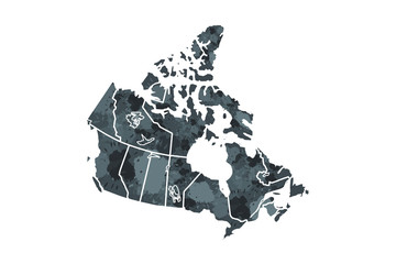 Canada watercolor map vector illustration in black color on white background using paint brush on paper