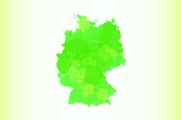 Germany watercolor map vector illustration in green color on light background using paint brush on paper