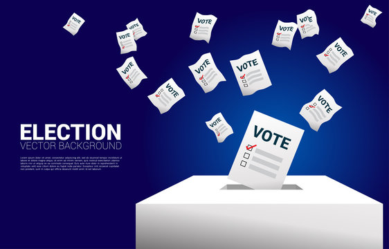 flying vote paper put in election box. concept for election vote theme background.