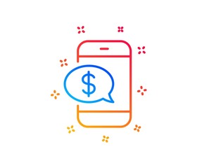 Pay by phone line icon. Mobile payment sign. Finance symbol. Gradient design elements. Linear phone payment icon. Random shapes. Vector