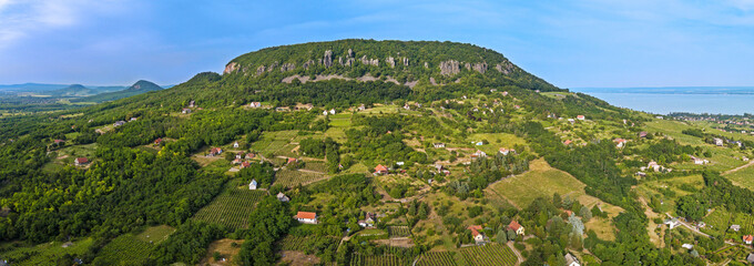Wide landscape of Badacsony mountain at Lake Balaton 