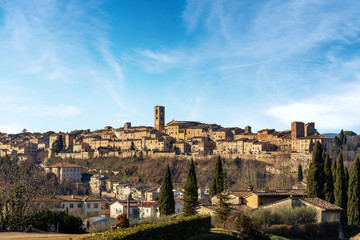 Fototapeta na wymiar Cityscape of Colle di Val d'Elsa, ancient small town in Tuscany famous for the production of crystals. Siena province, Italy, Europe