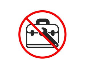 No or Stop. Spanner tool icon. Repair tool case sign. Fix instruments symbol. Prohibited ban stop symbol. No tool case icon. Vector