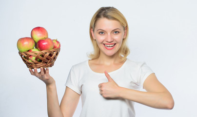 Fresh and juicy snack. Girl live healthy life. Apple organic fruit. Eat healthy. Good apple pies considerable part of domestic happiness. Woman hold apples. Baking apple pie. Delicious recipes