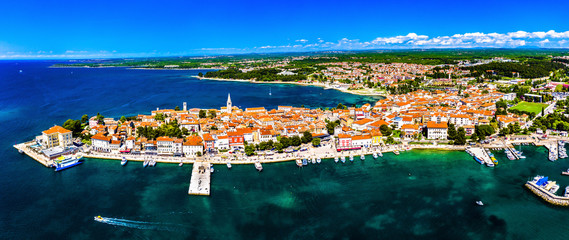 Aerial view of the old town of Porec in Croatia