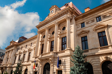 Fototapeta na wymiar Financial institution concept Banca nationala a Romaniei (National bank of Romania) or BNR headquarters in Bucharest. BNR is the Romanian Central bank and is fully owned by the Romanian government