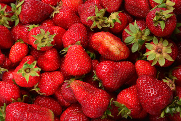 Strawberry. Fresh berries macro. Fruit background. Top view.