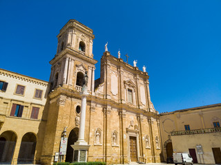 Fototapeta na wymiar The Brindisi Duomo Cathedral and bell tower on the Piazza Duomo in the Coastal city of Brindisi Italy, in the Puglia Region