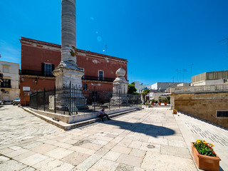 Steps of the Roman columns at the harbor promenade, Brindisi, Apulia, Italy June 2019